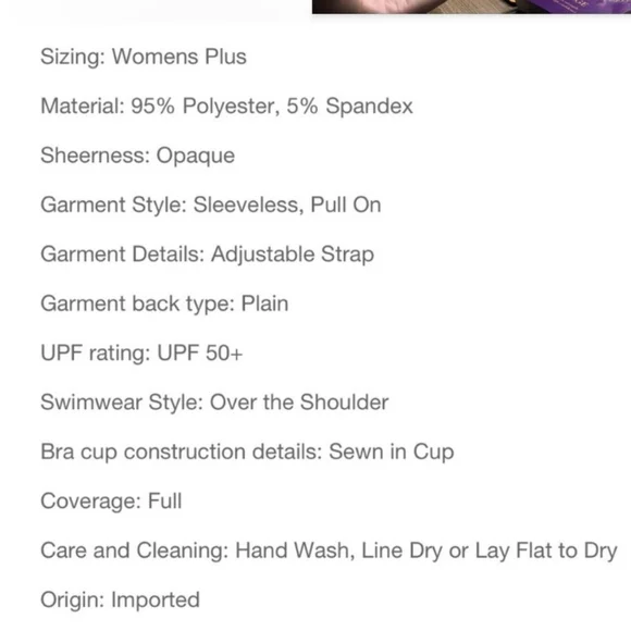 Swim Dress Black Plus Size Sz 18 - Picture 4 of 7